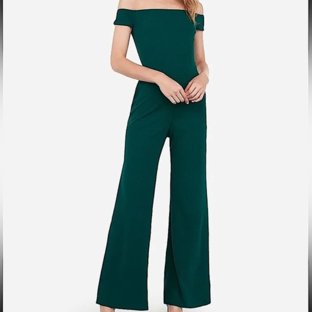 Express XXSP OFF THE SHOULDER WIDE LEG JUMPSUIT